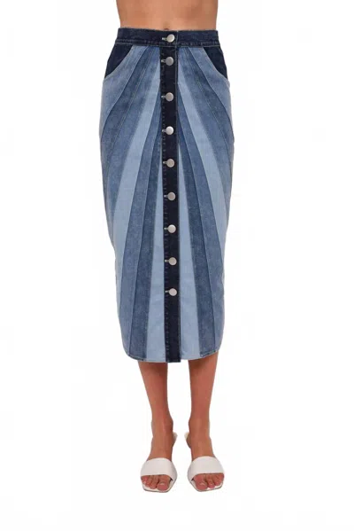 Love The Label Apolline Midi Skirt In Paneled Denim In Multi