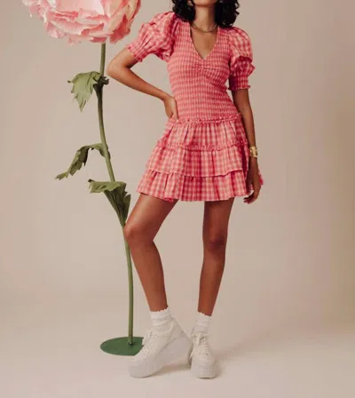 Love The Label Audrey Dress In Kensington Gingham Pink In Red