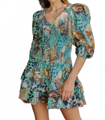 Love The Label Audrey Long Sleeve Mini Dress In Born To Fly Print In Blue