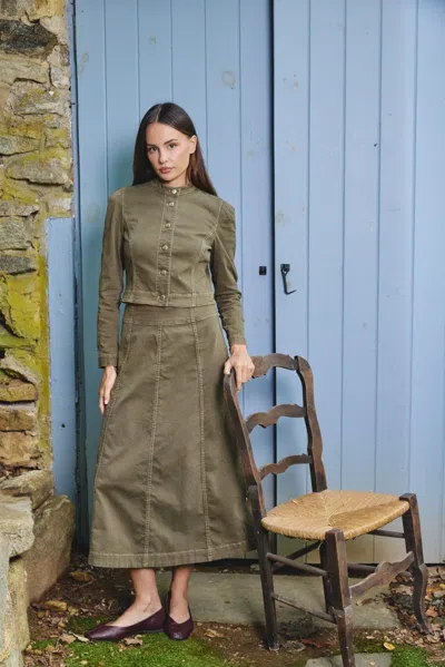 Love The Label Bina Midi Skirt In Ivy Green Denim