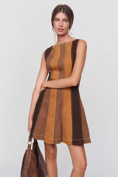 Love The Label Brinnie 100% Cotton Denim Mini Dress In Brown