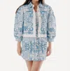 Love The Label Byron Embroidered Jacket In Ivory/blue In Multi