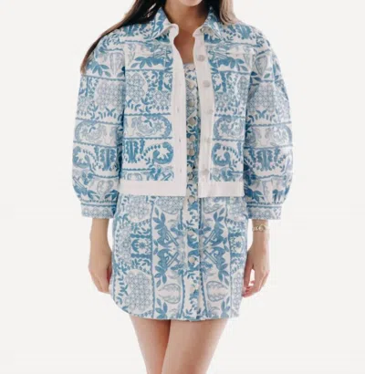 Love The Label Byron Embroidered Jacket In Ivory/blue In Multi
