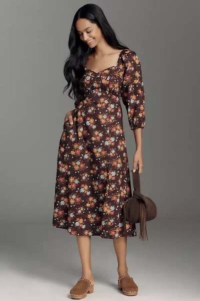 Love The Label Carlotta Puff-sleeve Midi Dress In Black