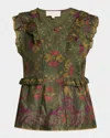 Love The Label Clara Ikat Peplum Top In La Dame Vert Olive