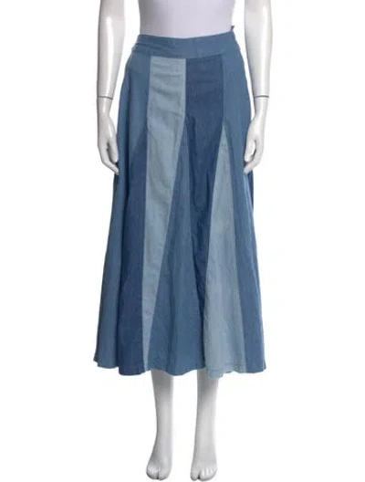 Pre-owned Love The Label Colorblock Pattern Midi Length Skirt In Blue