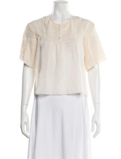 Pre-owned Love The Label Crew Neck Short Sleeve Blouse In Neutral