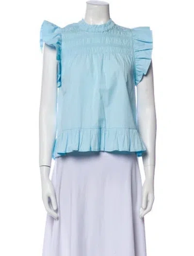 Pre-owned Love The Label Crew Neck Sleeveless Crop Top In Blue