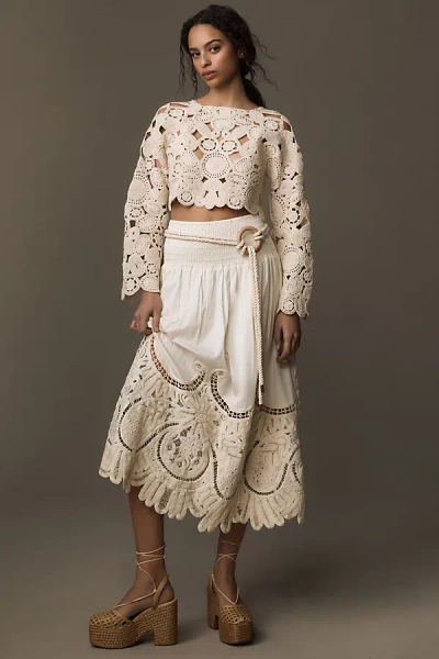 Love The Label Crochet Hem Maxi Skirt In Beige