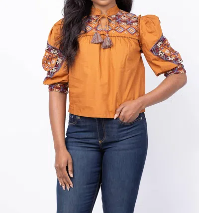 Love The Label Diella Embroidered Top In Caramel In Orange