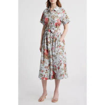 Love The Label Drew Floral Print Shirtdress In Blue