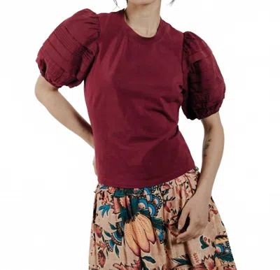 Love The Label Dylan Puff Sleeve Tee In Rhododendron In Burgundy