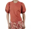 Love The Label Dylan Short Puff Sleeve Top In Cinnamon In Red