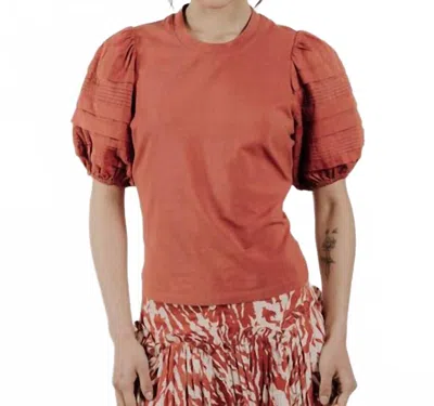 Love The Label Dylan Short Puff Sleeve Top In Cinnamon In Red