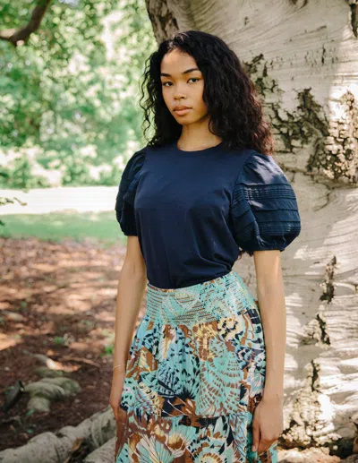 Love The Label Dylan Puff Sleeve Cotton T-shirt In Blue