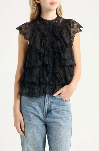 Love The Label Eden Ruffle Lace Top In Black