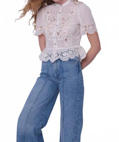 Love The Label Elizabeth Button-down Top In Chelsea Embroidery Cream In Neutral