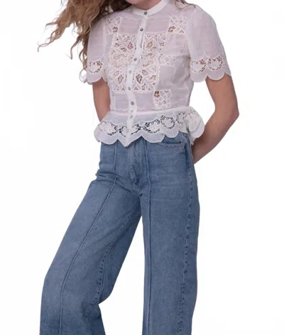 Love The Label Elizabeth Short Sleeve Top In Chelsea Embroidery Cream In Multi