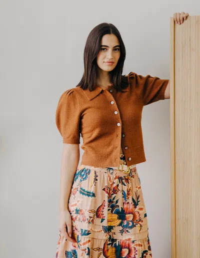 Love The Label Eloise Short Sleeve Cardigan In Brown