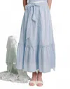 Love The Label Elowen Maxi Skirt In Blue And White Seersucker In Blue