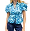 Love The Label Emmie Button-up Top In Riviera Print In Blue