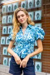 Love The Label Emmie Button-up Top In Riviera Print In Blue