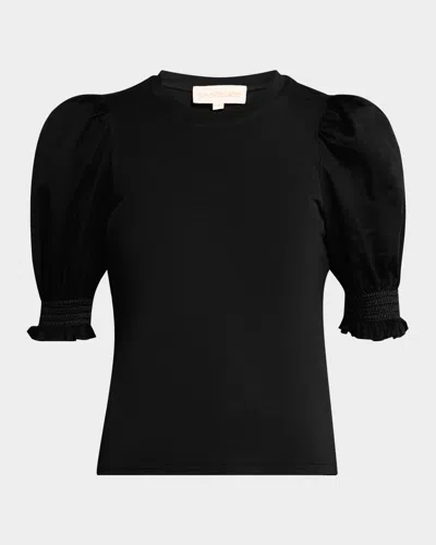 Love The Label Esme Cotton Puff-sleeve Tee In Black