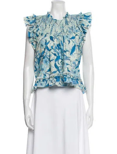 Pre-owned Love The Label Floral Print Crew Neck Blouse In Blue