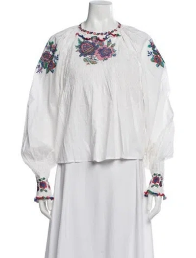 Pre-owned Love The Label Floral Print Crew Neck Blouse In White