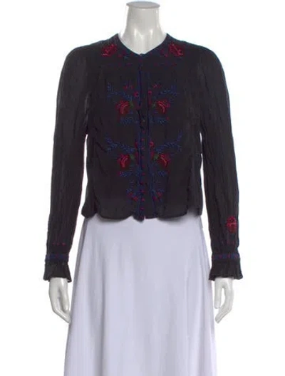 Pre-owned Love The Label Floral Print Crew Neck Top In Black