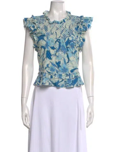Pre-owned Love The Label Floral Print Crew Neck Top In Blue