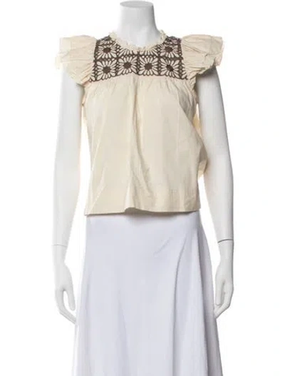 Pre-owned Love The Label Floral Print Crew Neck Top In Neutrals