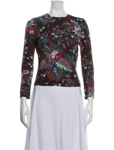 Pre-owned Love The Label Floral Print Crew Neck Top In White