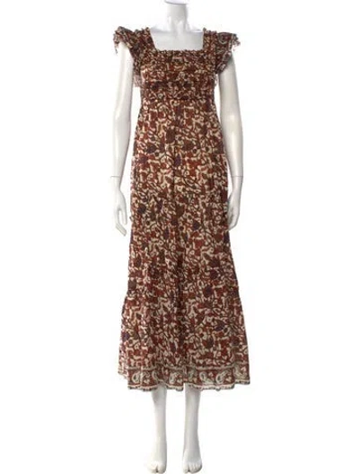 Pre-owned Love The Label Floral Print Long Dress In Brown
