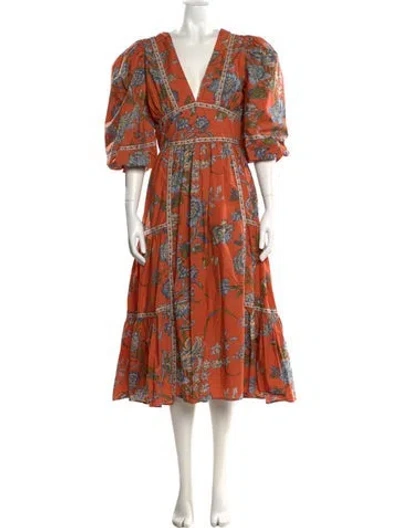 Pre-owned Love The Label Floral Print Long Dress In Orange