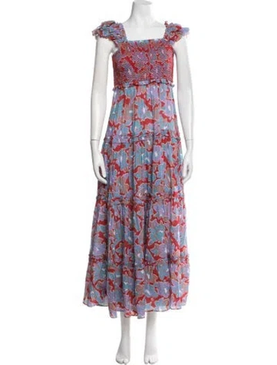 Pre-owned Love The Label Floral Print Long Dress In Red
