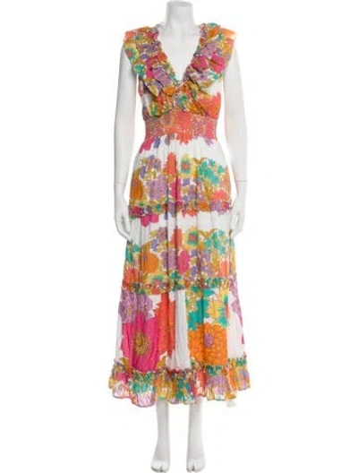 Pre-owned Love The Label Floral Print Long Dress In White