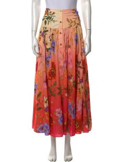 Pre-owned Love The Label Floral Print Long Skirt W/ Tags In Orange