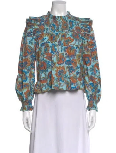Pre-owned Love The Label Floral Print Long Sleeve Blouse In Blue