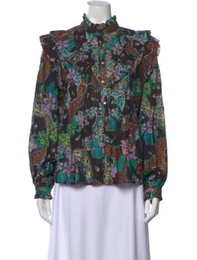 Pre-owned Love The Label Floral Print Long Sleeve Blouse In Green