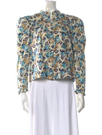 Pre-owned Love The Label Floral Print Long Sleeve Blouse In Neutral
