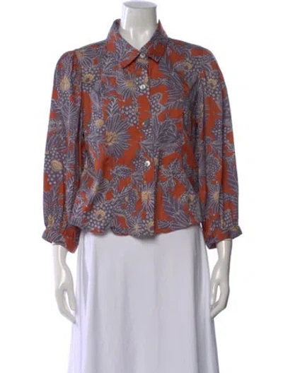 Pre-owned Love The Label Floral Print Long Sleeve Blouse In Purple