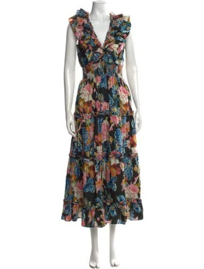 Pre-owned Love The Label Floral Print Midi Length Dress In Black
