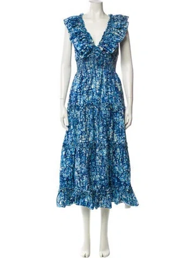 Pre-owned Love The Label Floral Print Midi Length Dress In Blue