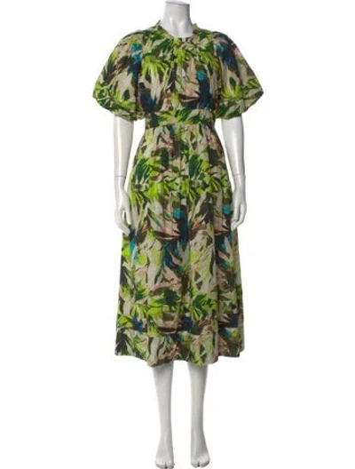 Pre-owned Love The Label Floral Print Midi Length Dress In Green