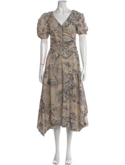 Pre-owned Love The Label Floral Print Midi Length Dress In Neutral