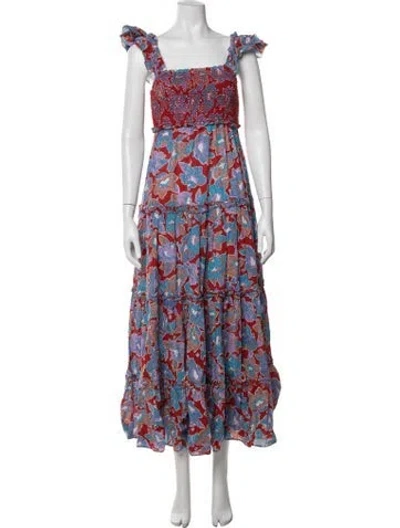Pre-owned Love The Label Floral Print Midi Length Dress In Red