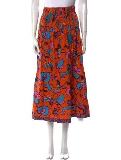 Pre-owned Love The Label Floral Print Midi Length Skirt In Orange