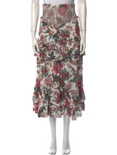 Pre-owned Love The Label Floral Print Midi Length Skirt In White
