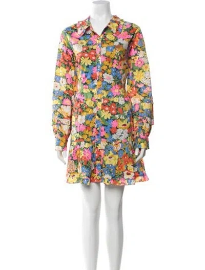 Pre-owned Love The Label Floral Print Mini Dress W/ Tags In Yellow